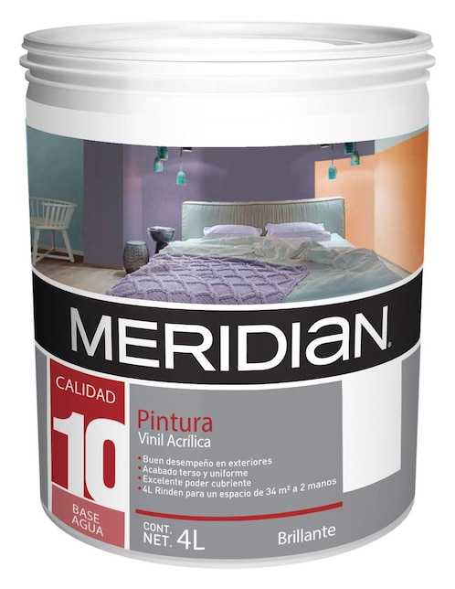 Pintura Meridian Premier calidad 10 color blanco mate 4 L