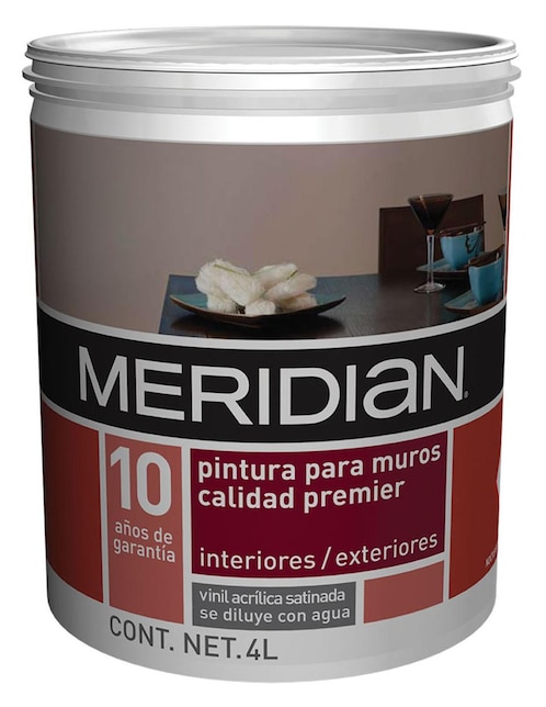 Pintura Meridian Premier calidad 10 color blanco satinado 4 L