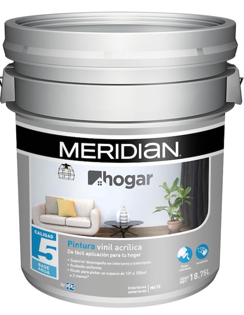 Pintura Meridian Hogar calidad 5 color blanco 18.75 L