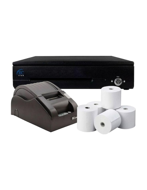 Set punto de venta EC Line Cajón Mini Printer 58mm Tickets 5 rollos