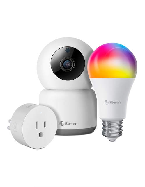Set cámara individual de seguridad Steren inalámbrica Full HD 360° visión nocturna compatible con Alexa y Google para interior