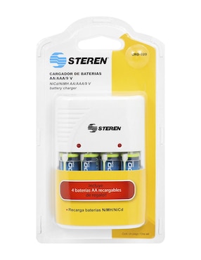 Cargador de pilas Steren compatible con baterías AA, AAA y 9V
