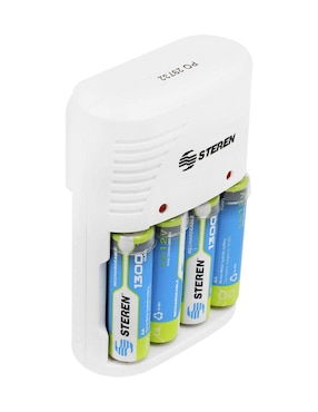 Cargador de pilas Steren compatible con baterías AA, AAA y 9V