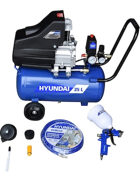 Compresor De Aire Con Manguera Y Pistola Hyundai 25 L