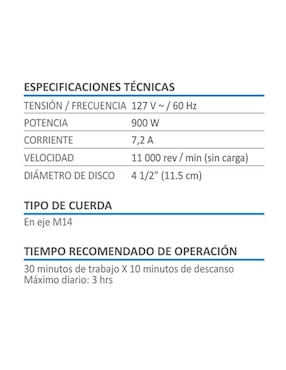 Esmeriladora angular AKSI 900W Potencia 900W disco 4 1/2 pulgada
