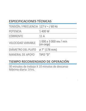 Pulidora profesional AKSI 1400W Maneral de apoyo tipo D