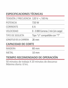 Sierra caladora AKSI 720W Línea Industrial Segueta tipo U
