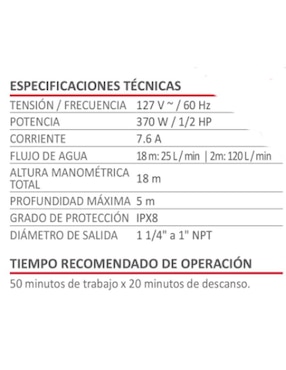 Bomba tipo bala para agua limpia AKSI 1.5 HP 1120W