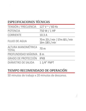 Bomba tipo bala para agua limpia AKSI 1 HP 750 W