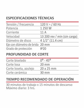 Cortado eléctrico azulejos AKSI 1250 W de 4 ½ pulgada Industrial