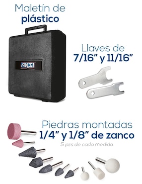 Mini esmeriladora neumática AKSI 1/4 pulgada + accesorios