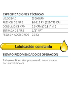 Mini esmeriladora neumática AKSI 1/4 pulgada + accesorios