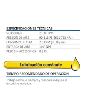 Mini esmeriladora neumática AKSI 1/4 pulgada Línea semiprofesional