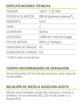 Generador a gasolina Maxtool AKSI 850W Motor 2 tiempos 397401