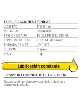 Lijadora orbital neumática AKSI 5 pulgadas Línea semiprofesional