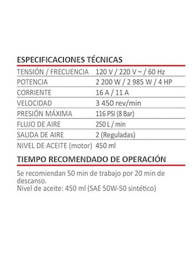 Compresor AKSI de banda 100 L 4HP 2985W 120V