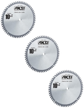 Pack de 3 sierras circulares de 60 dientes de 10 pulgadas con un centro de 5/8 pulgadas AKSI