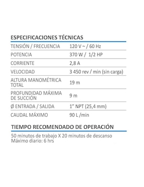 Bomba centrifuga AKSI 1/2 HP 370W Línea Profesional