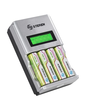 Cargador de pilas Steren compatible con baterías AA y AAA