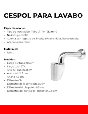 Cespol para lavabo Helvex