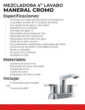 Llave mezcladora para baño Urrea