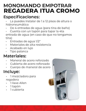 Monomando para regadera Urrea