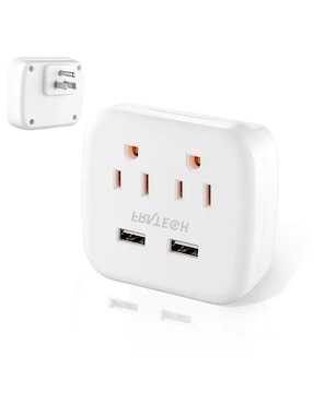 Multicontacto Fratech Adaptador de corriente de 2 salidas y 2 puertos usb