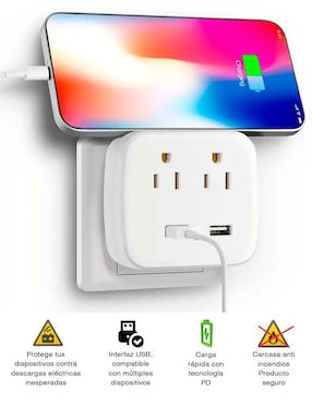 Multicontacto Fratech Adaptador de corriente de 2 salidas y 2 puertos usb
