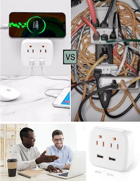 Multicontacto Fratech Adaptador de corriente de 2 salidas y 2 puertos usb