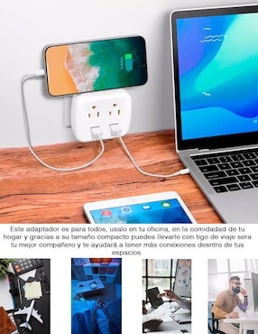 Multicontacto Fratech Adaptador de corriente de 2 salidas y 2 puertos usb