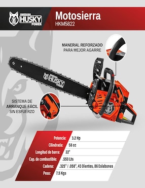 Motosierra a gasolina Swedish Husky Power hkm5822