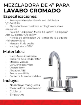 Llave mezcladora para lavabo Urrea
