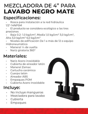 Llave mezcladora para lavabo Urrea