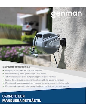 Manguera con carrete expandible Genman 25 metros