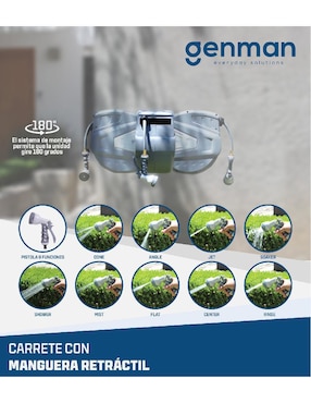 Manguera con carrete expandible Genman 25 metros