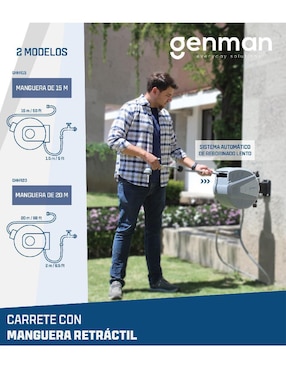 Manguera con carrete expandible Genman 25 metros