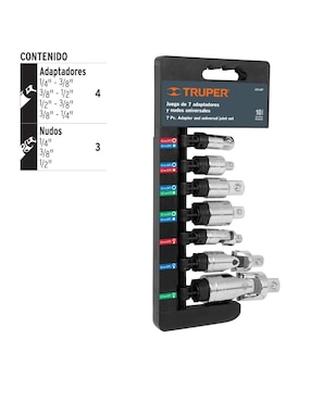 Juego de dados Truper adaptadores y nudos 7 piezas