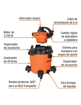 Aspiradora Truper asp-12s 45 litros