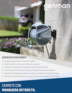 Manguera con carrete expandible Genman 15 m