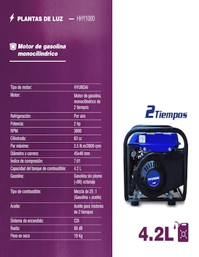 Generador eléctrico Hyundai 1.44 kw