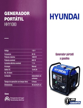 Generador eléctrico Hyundai 1.44 kw