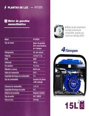 Generador eléctrico Hyundai 1.44 Kw