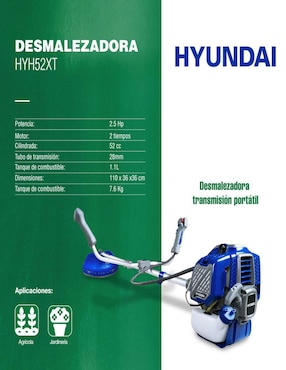 Desbrozadora a gasolina Hyundai de hilo o cuchilla HYH52XT