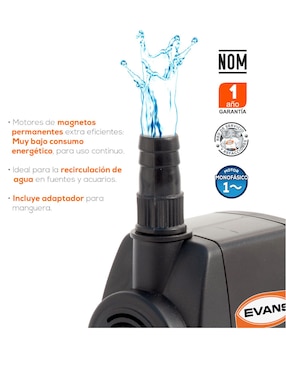 Bomba de agua fuente de ornato Evans 1/6 hp