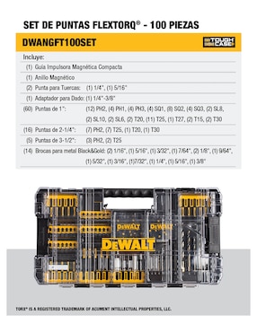 Juego de puntas Dewalt DWANGFT100SET