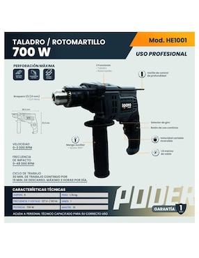 Rotomartillo y esmeril Igoto HE1001+HE1003 700 W