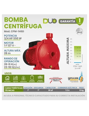 Bomba de agua centrífuga Igoto 3/4 hp