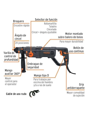 Rotomartillo y brocas Truper 102873 800 W