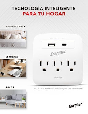 Multicontacto Energizer EN-TAP3 de 3 salidas y 2 puertos USB