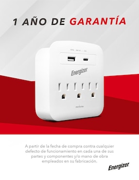Multicontacto Energizer EN-TAP3 de 3 salidas y 2 puertos USB